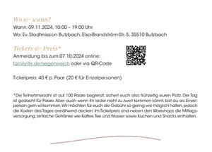 1 Teilnahmeticket für 1 Person bei familylife SEGENSREICH am 9.11.24 in Butzbach